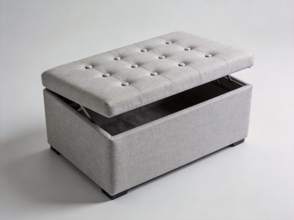 Tufted Linen Rectangular Storage Ottoman