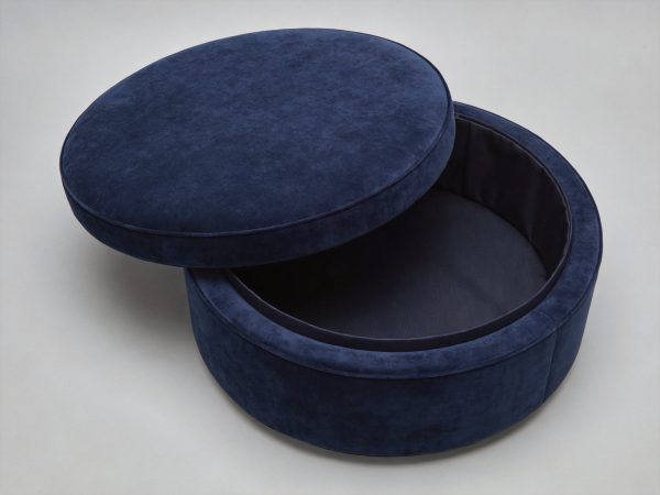 Round Velvet Storage Ottoman In Navy Blue