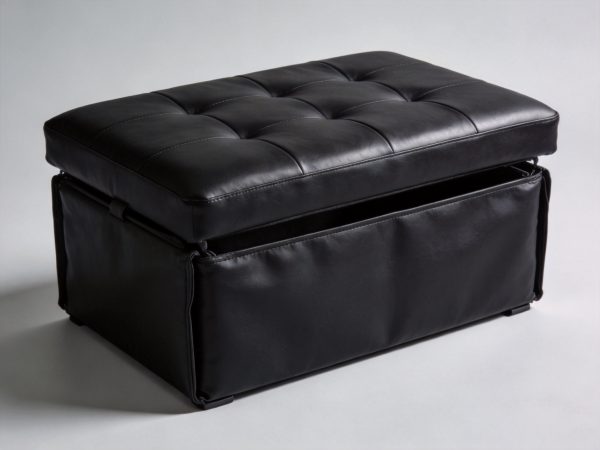 Foldable Faux Leather Storage Ottoman In Black